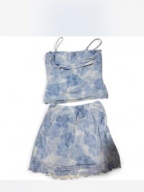 Blue Floral Two-Piece Skirt Set